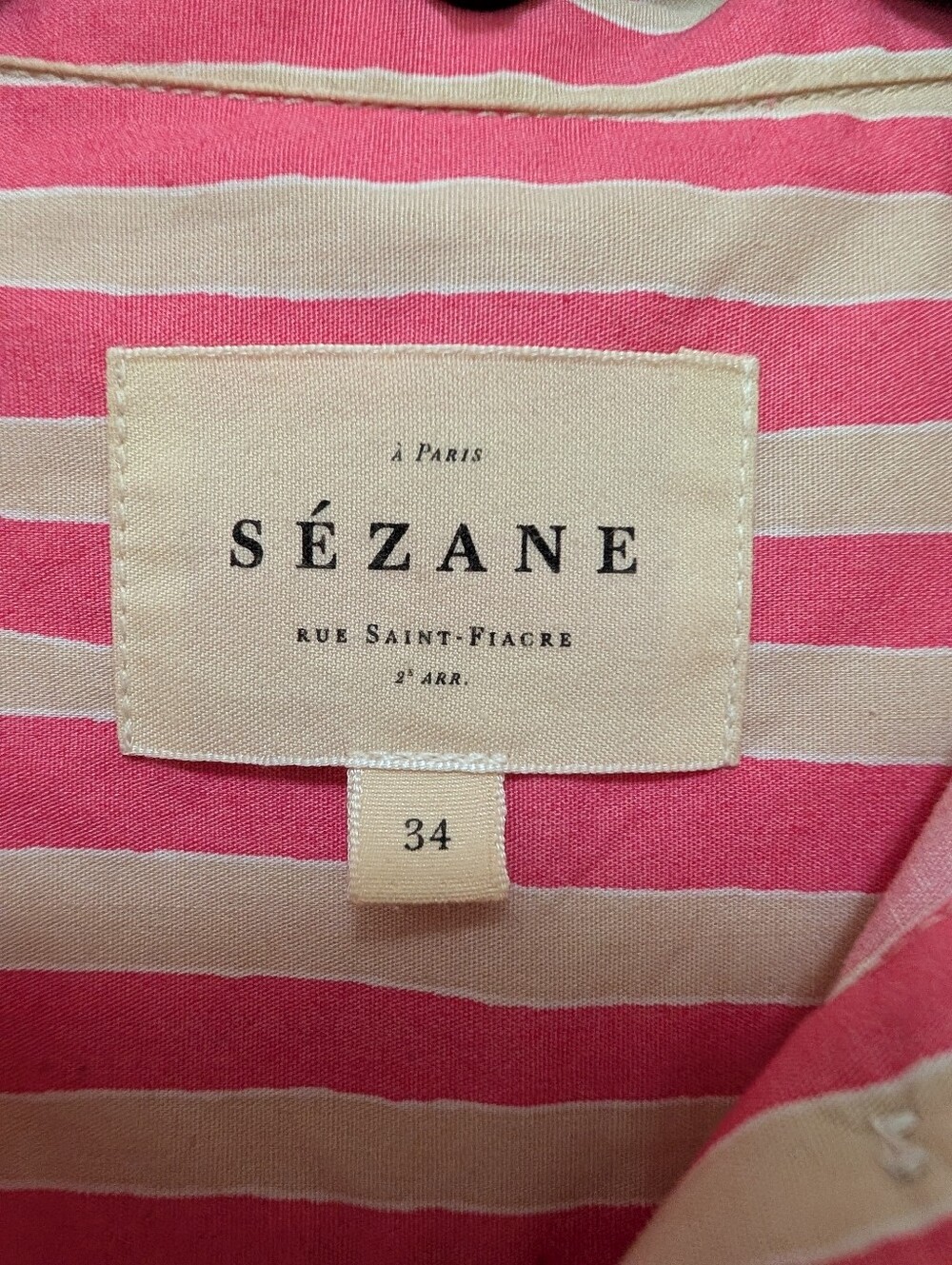 Sezane Max Shirt Ecru and Pink Stripe - Picture 4 of 5